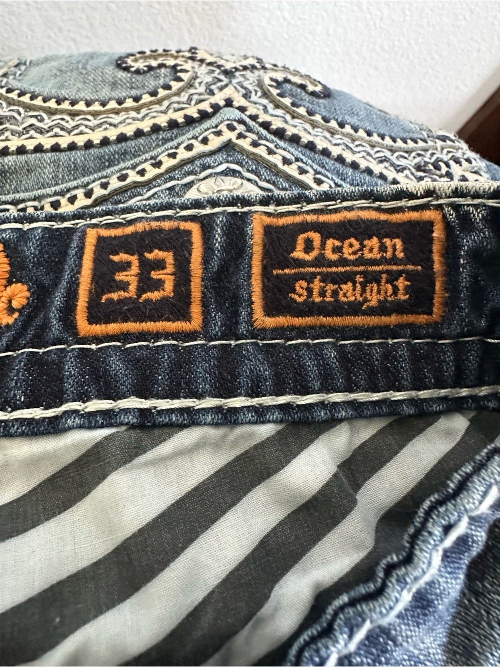 Rock Revival Ocean Straight Distressed Blue Jeans - Picture 9 of 10